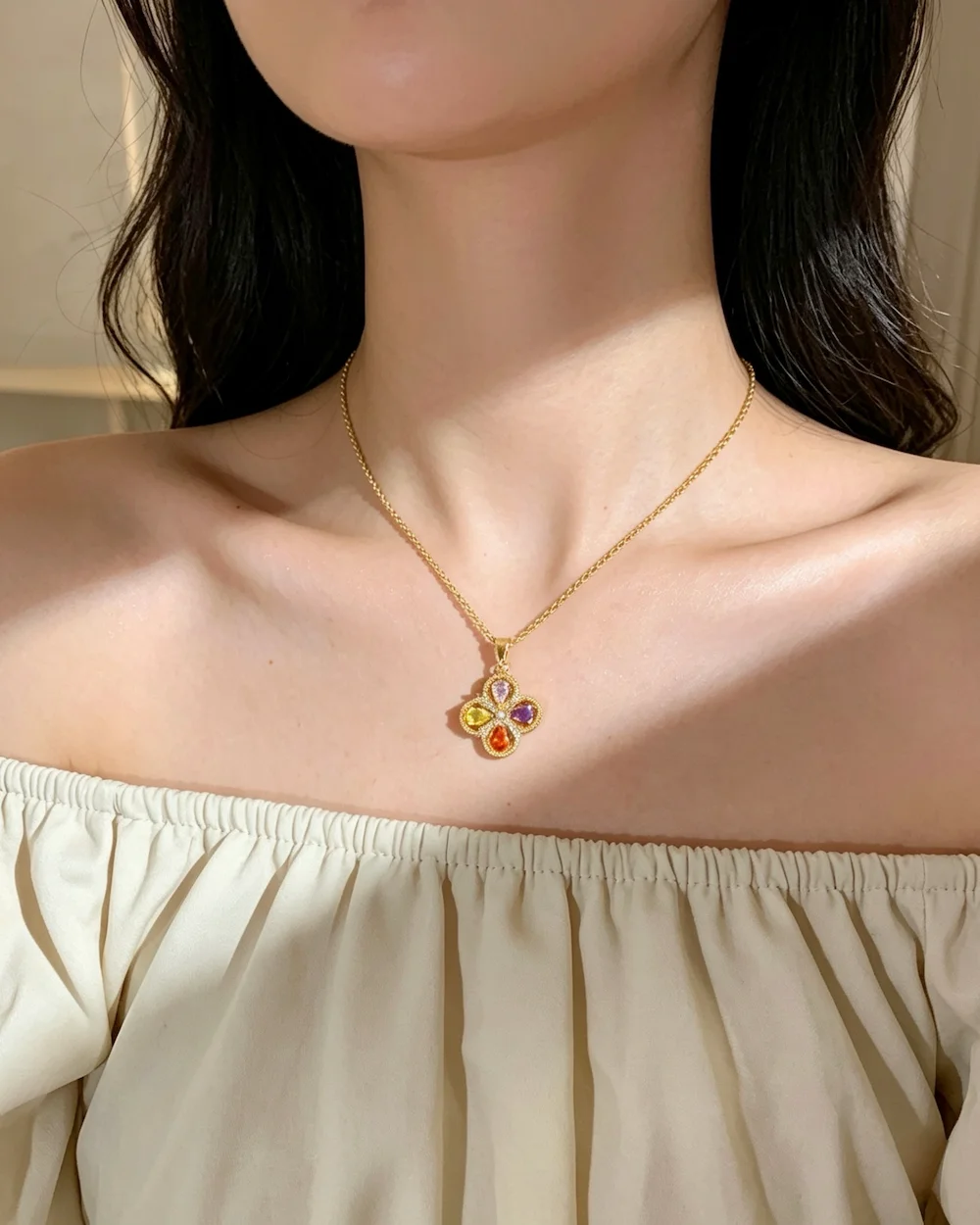 Prisma Lucky Bloom Titanium Steel With Zircon Inlaid Copper Necklace